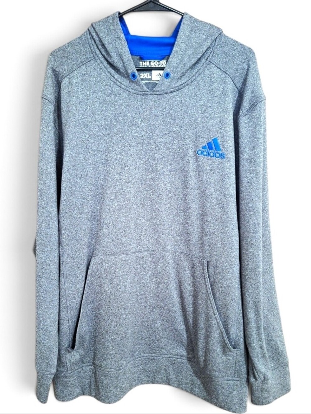 Adidas Men's Heather Gray & Blue Athletic Plus Size Hoodie~2XL